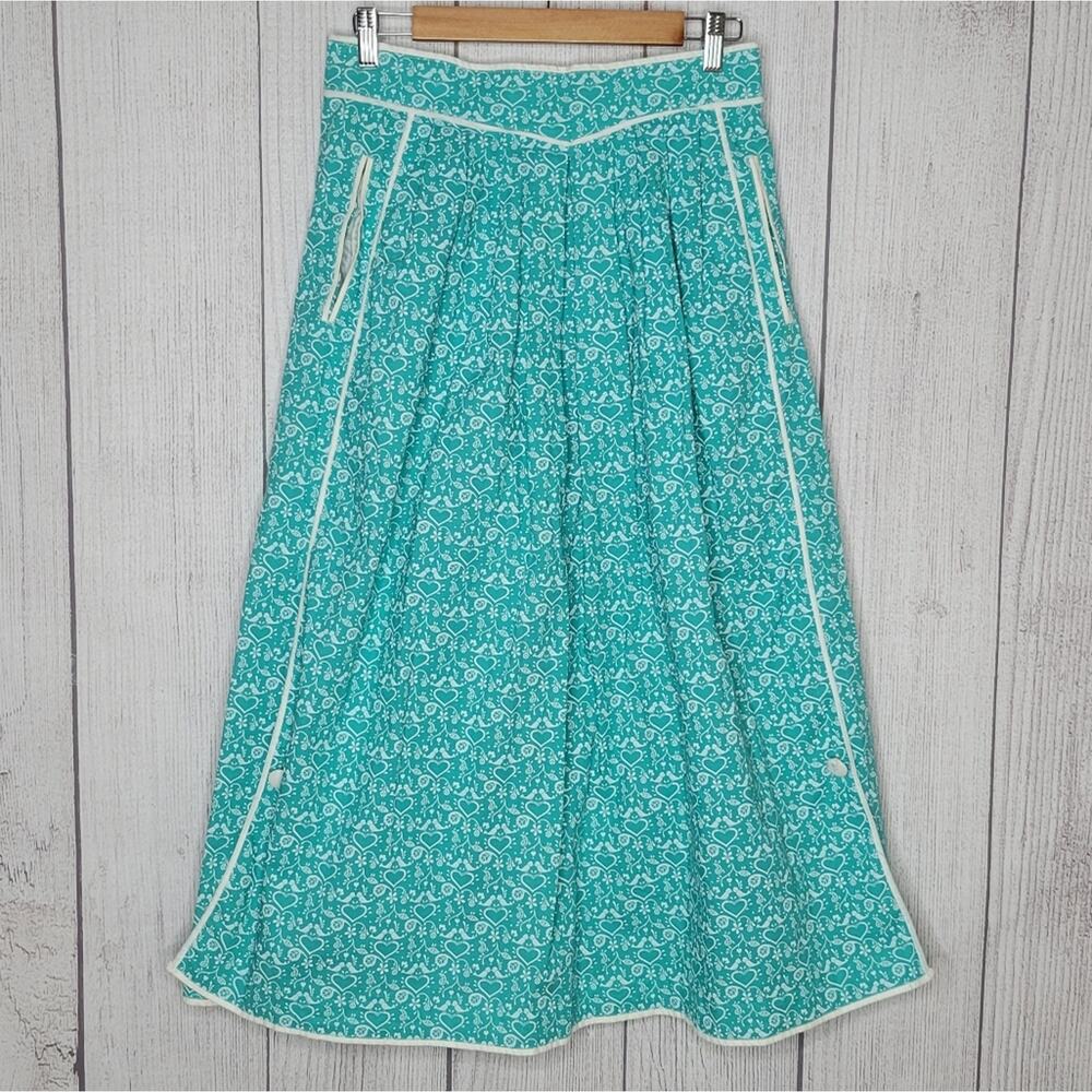 Vintage Austrian Kissing Love Bird Heart Floral Print Skirt with Pockets